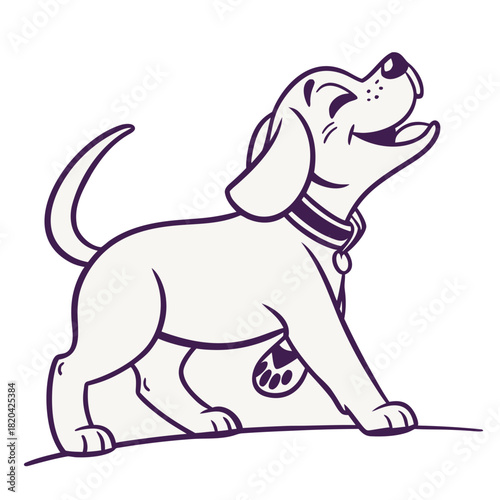 Happy puppy howling cartoon illustration with playful energy and joy, perfect for pet adoption and veterinary designs