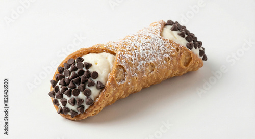 Italian cannoli pastry with ricotta and chocolate chips isolated