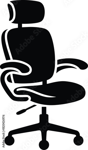 Ergonomic office chair icon, comfortable desk seating for workspace