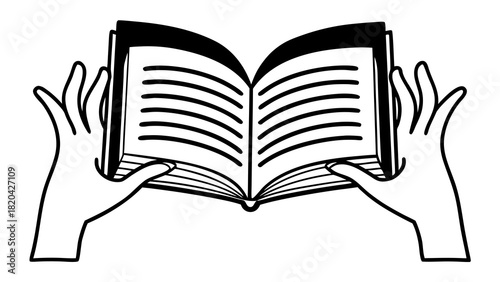 Hands holding an open book inviting exploration and knowledge acquisition, a classic symbol of learning and discovery