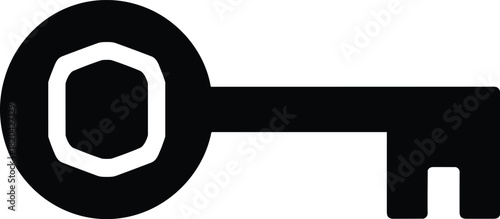 Minimalist black key icon on white background symbolizing access and security.