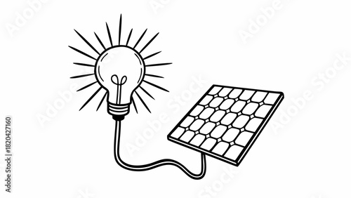 Sustainable energy solution with solar panel powering lightbulb, illustrating eco innovation and renewable resources concept