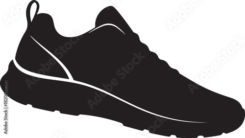 Black Silhouette of a Running Shoe or Sneaker on White Background athletic footwear