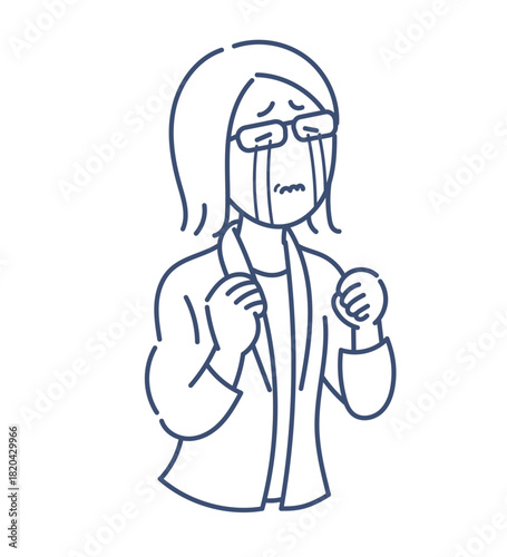 悔し涙を流す40代ビジネスウーマンのイラスト　線画のみ