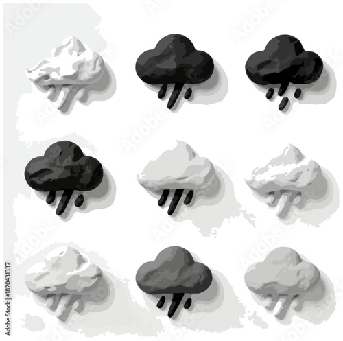 Weather icons set illustrating rain clouds and precipitation elements