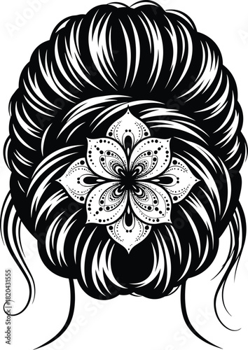 Messy bun hairstyle with flower clip vector illustration design art eps silhouette