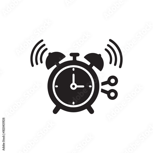 Ringing classic alarm clock notification solid filled icon.
