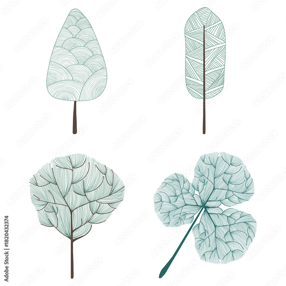 Obraz premium Cute pine tree sticker design element set