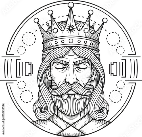 King with crown line art vector illustration royal majestic design eps silhouette