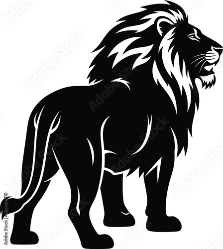 Lion silhouette vector illustration black and white animal king of beasts eps