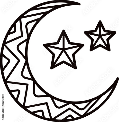 Crescent moon and stars ornate design element