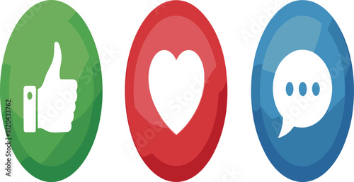 Social Media Interaction Vector Icon Set, Like, Love, and Comment Symbols.