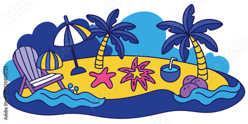 Tropical island beach vacation illustration