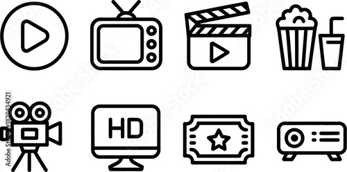 Set of movie and video playback line icon