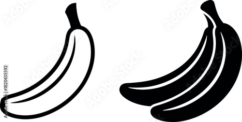 Banana icon set outline and solid isolated on white