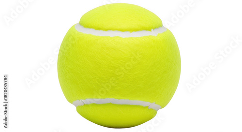 Bright yellow tennis ball with white stripes isolated on transparent background