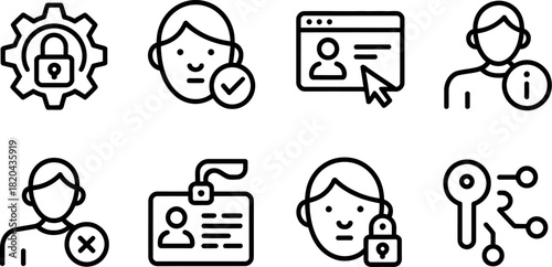 User account security and access icon set isolated on