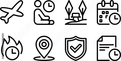 Set of travel and time related line icon