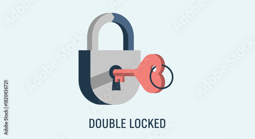 A modern flat design illustration of a padlock with a key inserted into its lock symbolizing security and access