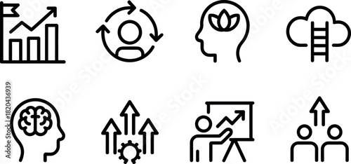 Set of business growth and mind icon outline