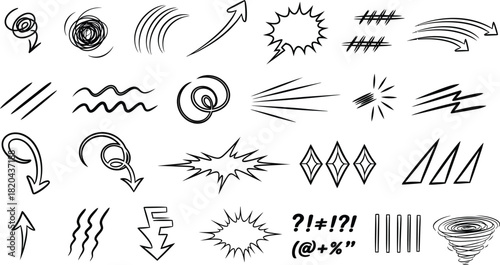 Vector doodle design elements hand drawn sketch arrows swirls and lines eps silhouette