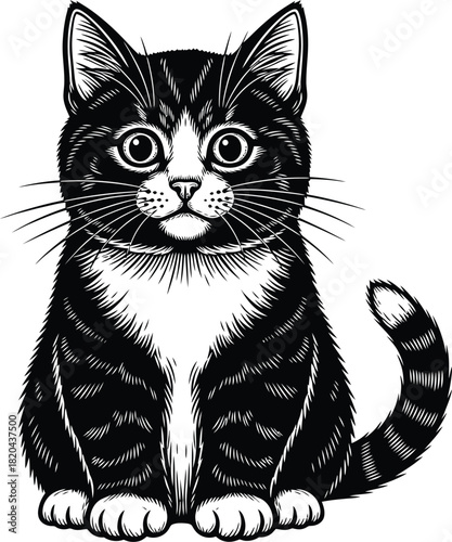 Black and white cat illustration vector art cute kitten pet drawing image eps silhouette
