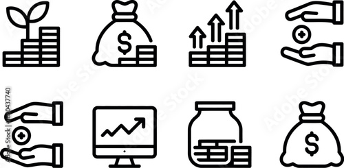 Set of finance and investment line icon collection