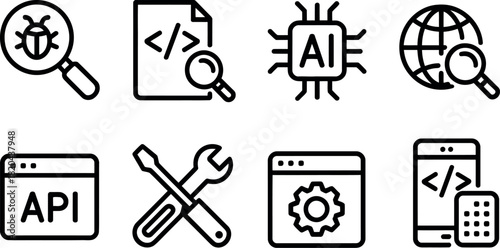 Set of line icons for software development