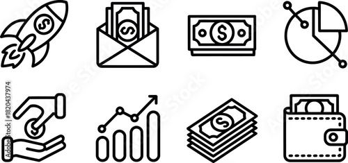 Set of finance and money line icon for business
