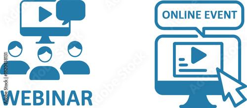 Webinar and online event icon set for meeting