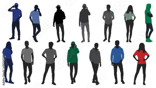 Collection of Silhouettes of People Standing and Posing Individually