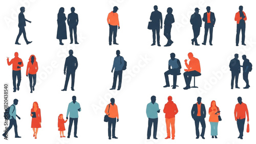 Silhouettes of Diverse People in Various Poses and Activities