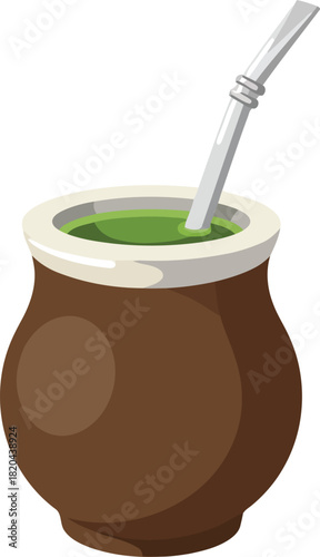 Traditional yerba mate gourd with bombilla vector illustration