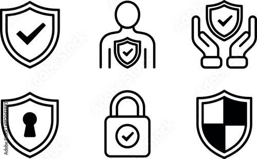 Set of security and protection shield icon vector
