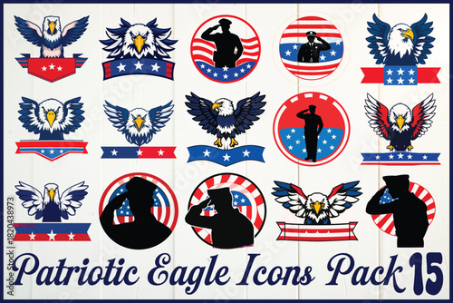Patriotic eagle designs with soldier silhouettes