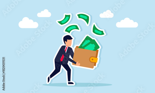 Businessman holding a wallet filled with money illustration of taking profit from a business