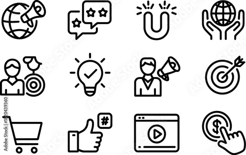 Set of marketing and business icon outline vector