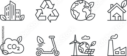 Set of eco friendly and green energy line icon