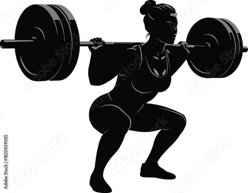 Strong woman barbell squat silhouette: fitness & weightlifting icon