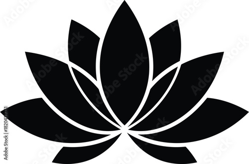 Elegant black lotus flower vector icon for spirituality & wellness