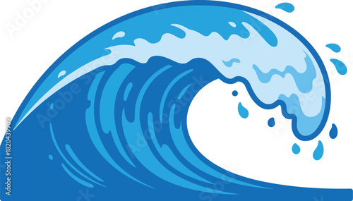 Dynamic blue ocean wave vector illustration with crashing splash