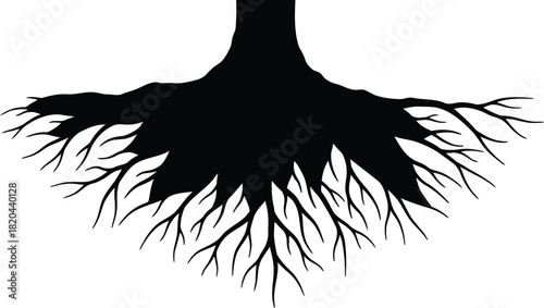 Strong tree roots silhouette vector illustration nature foundation