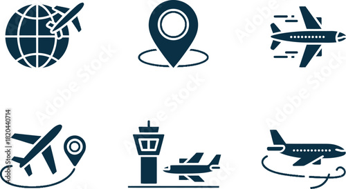 Set of airplane and travel icon collection