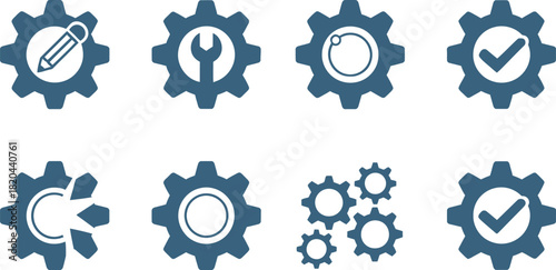Set of gear icon for setting and process isolated on