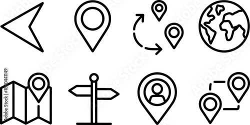 Set of navigation and location map icon outline