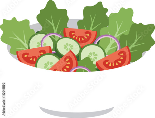 Fresh mixed garden salad bowl illustration: healthy eating concept