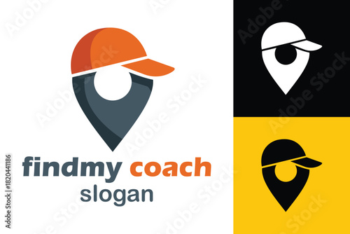 Coach find map pointer and cap logo design. locator service icon.