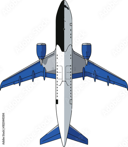 Overhead passenger plane vector graphic for air travel concepts
