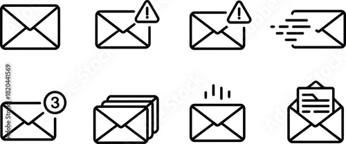 Set of email and message icon outline design