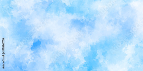 Light sky blue and white grunge smooth shades aquarelle background. sky cloud for wallpaper backdrop texture. blue watercolor splash stroke background with clouds. hand drawn paint watercolor texture.